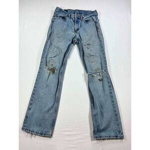 Levis 516 Straight Leg Jeans Mens 32x32 Light Wash Thrashed Distressed Stained